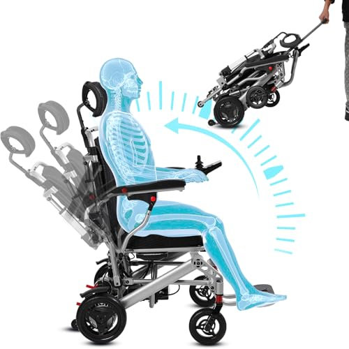 WEYRAL 2025 Neu Elektrorollstuhl Faltbar Leicht, Liegender Rollstuhl, 2 * 12AH Rollstuhl Elektrisch Faltbar, Mit Teleskopdeichsel,40KM Elektrischer Rollstuhl, Flugzeugzulassung