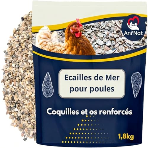 Ani'Nat Ecailles de mer pour Poules Pondeuses et Pigeons. + de variété de minéraux Que dans Les Coquilles d'Huitres. Minéraux et Calcium pour des coquilles Solides. (1.8kg)