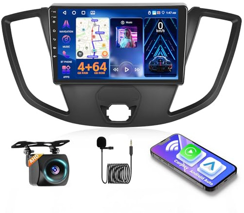 Inefala 4+64G Radio for Ford Transit 2013-2019 CarPlay Stereo Android 15 IPS 9 Touchscreen Android Auto Backup Camera Bluetooth 5.0 GPS EQ 13UI