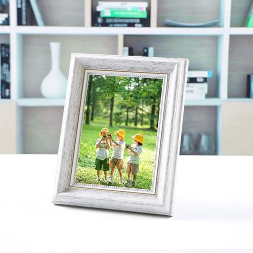 KnSam Bilderrahmen 10x15 cm Fotogröße, Zertifikatsrahmen Weiß Vintage MDF Horizontal & Vertikal Rechteck Posterrahmen Tischplatte & Wand Holzrahmen für Fotos, Poster