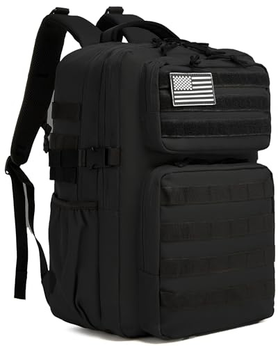 Wotony Militärischer taktischer Rucksack für Herren, wasserdichter Tagesrucksack, 3-Tage-Assault Pack, Molle-Tasche mit Wasserflaschenhalter (Schwarz, 35L)
