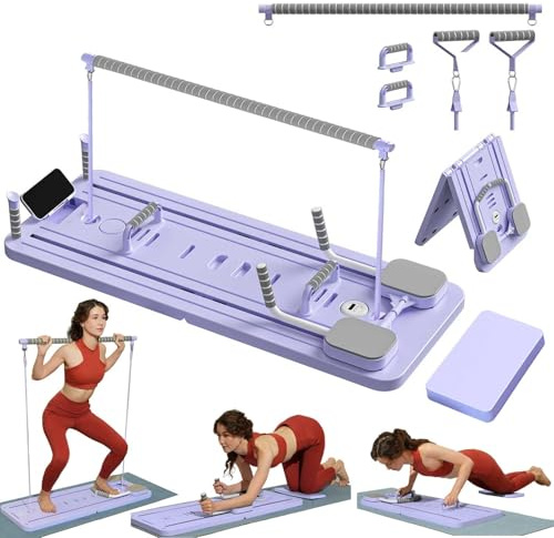 ExeractFit ExeractFit Reformer Pilates per Casa Pilates Board Kit con Barra per Pilate e Fasce di Resistenza Tavola Pilate Multifunzionale Rullo per Addominali Machine