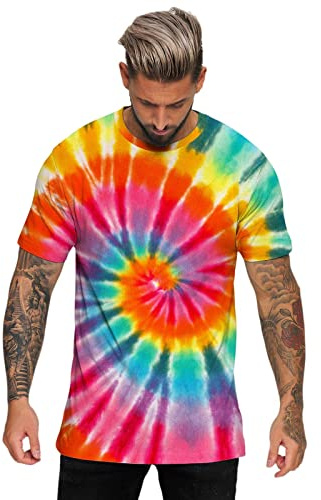 Mens T-Shirt Mens Summer Hawaii Beach Casual Sports Tie Dye Lettering Crewneck T Shirt Top