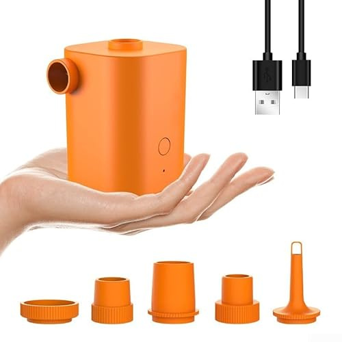 Oniissy Tragbare elektrische Luft mit Aufbewahrungstasche, 300 l/min, leistungsstarker kabelloser Luftkompressor für aufblasbare Matratzen, Pools und Outdoor-Ausrüstung (Orange und Rot)