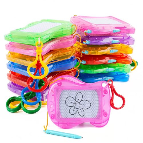 Hopton Mitgebsel Kindergeburtstag, 12 Stück Mini Maltafel Zaubertafel | Magnetische Zeichentafel mit Stift und Schlüsselanhänger für Lernspielzeug, Pinata Füllung, Tombola Preise, Geschenk