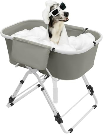 DOPBENT Baignoire portable pour chien surélevée et pliable pour le lavage et l'entretien des chiens et chats de petite à moyenne taille - Gris