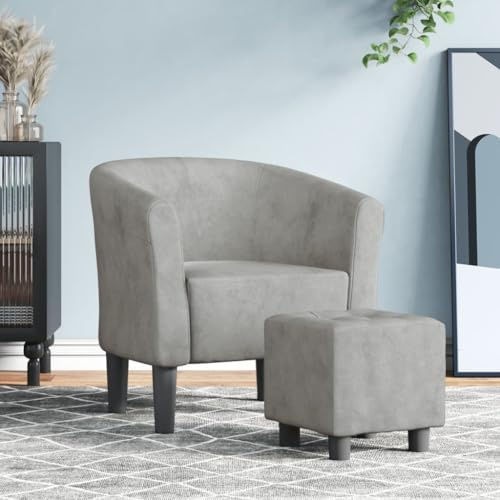 JHQHSM Fauteuil club moderne avec repose-pieds en velours gris clair pour salon et bureau - Fauteuil d'accent confortable avec structure en bois robuste et rembourrage doux - Assise élégante