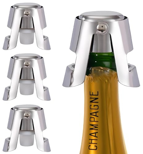 4 Stück Sektflaschenverschluss, Champagner Stopper Aus Edelstahl | Edelstahl & Silikon | Hält Frische | Bar & Party | Sektliebhaber |Gute Dichtigkeit