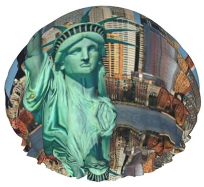 Duschhaube mit Freiheitsstatue in Nyc Druck, weich gefüttert, doppellagig, waschbar, breites Gummiband, Haarduschhaube für Badewanne