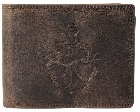 Akzent Geldbörse für Herren aus Leder in Braun, Geldbeutel mit Druckknopf in 9 x 12 x 2 cm