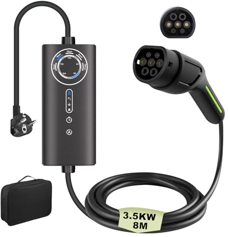 AWESAFE Chargeur Voiture Électrique Type 2 3,68 KW 16A Câble 8m–Chargeur EV Portable avec Schuko,Courant Réglable 6-16A,Sac–Compatible avec Tesla,Model 3/Y, Zoe,e-208,Spring,500e et Autres EV/PHEV