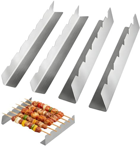 yotutun 4 Pièces Support Brochette Acier Inoxydable, Racks à Brochettes pour Barbecue avec 6 Encoches Grille à Brochettes pour Grillades en Plein Air Camping Restaurants de Barbecue