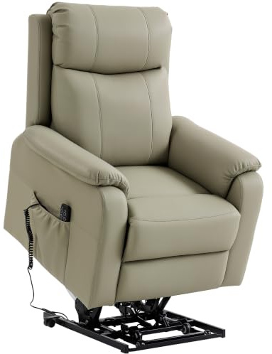 HOMCOM Poltrona Elettrica Alzapersona Reclinabile 170° Zero Gravity, Poltrona Relax in Pelle Finta Traspirante per Anziani, 2 Motori, Telecomando, 4 Ruote, Freno, Poggiapiedi, Tasche Laterali, Crema