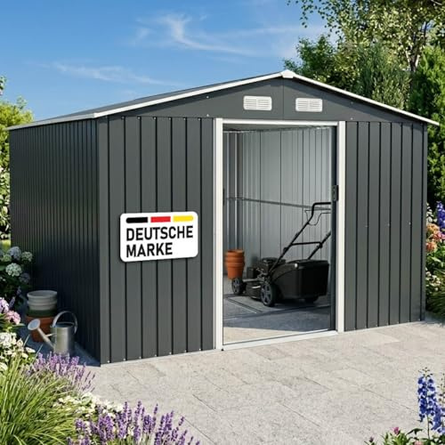BRAST Gerätehaus Geräteschuppen Metall | TÜV geprüft | viele Größen | 163x89x180-278x323x192cm | Pultdach Satteldach | Gartenhaus mit Schiebetür | Anthrazit | wetterfest wasserdicht | 278x172x192cm
