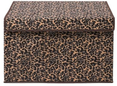 OHS Leopard Print Foldable Storage Box with Lid Large Fabric Basket, Brown | Wardrobe Storage Boxes Closet Toys Organiser Bin with Handles Book Box Foldable Storage Basket for Clothes Book Shelf Office