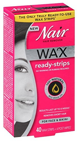 Nair Hair Remover Face and Bikini Wax Ready Strips, 40 Count + 4 Post Wipes (Pack of 3)