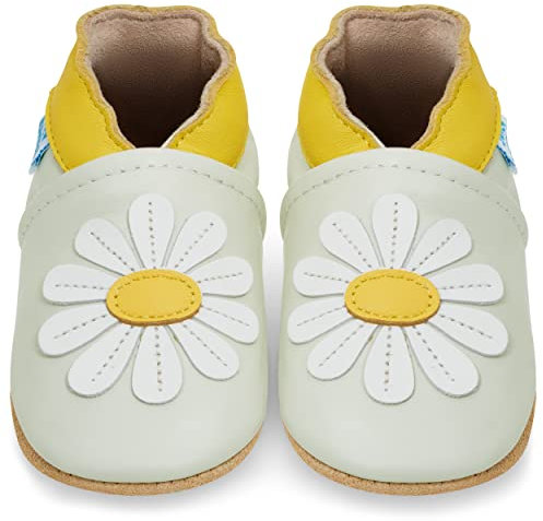 Juicy Bumbles - Weicher Leder Lauflernschuhe Krabbelschuhe Babyhausschuhe mit Wildledersohlen. Junge Mädchen Kleinkind- Gr. 18-24 Monate (Größe 24/25)- Margerite