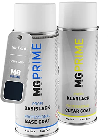 MG PRIME Autolack Sprühdosen Set für Ford 8CWAWWA / PN3JV0 / R Blaze Blue/Blazer Blau Basislack Klarlack Spraydose 400ml