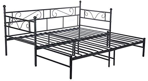 setsail Florenz Metallbett Tagesbett ausziehbar auf 180x190 cm Ausziehbett Kinderbett Bettgestell Metall Gästebett Couchbett Schwarz