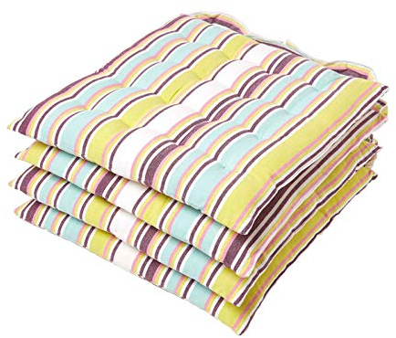 Homescapes gestreifte Stuhlkissen Osaka im 4er Set, Sitzkissen 40 x 40 cm, grün-weiß, mit Bändern und Knopfverschluss, Bezug aus 100% Baumwolle, Polyester-Füllung, Streifen-Muster