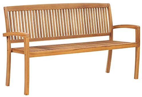 vidaXL Teak Massiv Gartenbank 3-Sitzer Stapelbar Holzbank Sitzbank Parkbank Bank Gartenmöbel Balkonbank Terrassenbank Teakbank 159cm
