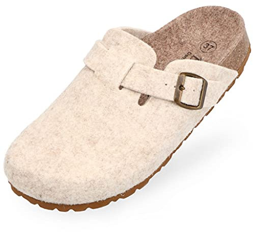 BOnova Wesel Schurwolle in 5 Farben und in den Größen 36-42. Damen-Hausschuh aus weicher Schurwolle, mit Filz-Fußbett. Weiche Korksohle beige 42