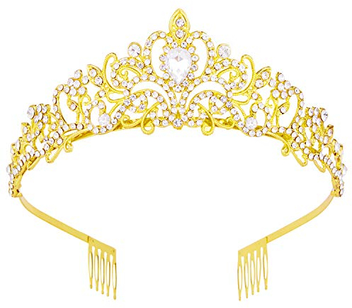 Crowns for Women, Vofler Gold Tiara Crystal Rhinestone Hair Accessories Decor for Princess Queen Ladies Little Girls Adult Bridal Bride Birthday Wedding Pageant Prom Halloween Costume Party with Combs