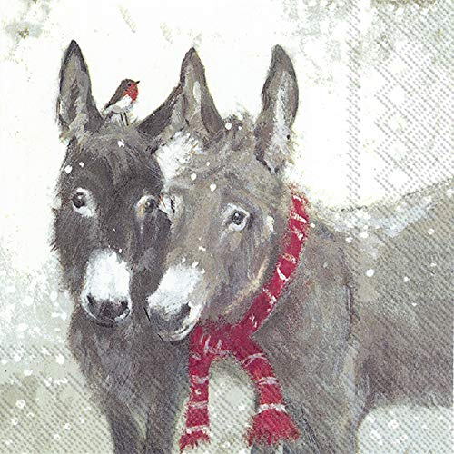 IHR - C887800 - Cocktail Papierservietten, 20 Stück, Weihnachten, Esel, Pips and Grey, 12,5cm x 12,5cm, 3 lagig