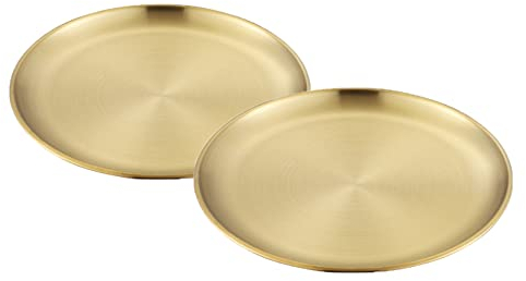 Anawakia Set di 2 piatti rotondi in acciaio inox, piatti piani (dorati, 23 cm)