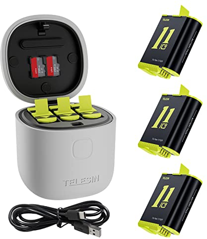TELESIN 3 Pack Replacement Batteries for GoPro 10 9, Portable AllinBox Charger SD Card Reader 3-Channel Battery Charging Storage Battery Rechargeable Accessories Kit for GoPro Hero 10 9 Black