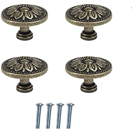 Möbelknöpfe für Kommode, Schublade, antiker Vintage-Stil, bronzefarben, rund, Metallknöpfe, Pilzform, 1 Loch, für Schrank, Kommode, Tür, Schublade, 4 Stück