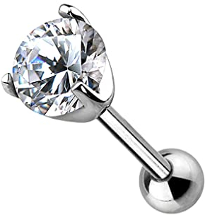 Piercingfaktor Piercing 585 Gold Stecker Knorpel Daith mit klaren Kristall Glitzer Ohr Cartilage Tragus Helix Ohrpiercing Barbell Stab Weißgold 4mm
