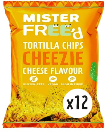 Mister Free'd Cheese Handmade Tortilla Chips - Great for Dipping - Plant based - Gluten Free & Dairy Free - High in Fibre - Vegan (12 Pack)
