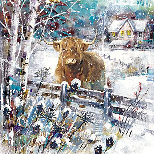 Ling Design Weihnachtskarten für Wohltätigkeitsorganisationen, 6 Stück, schneebedecktes Hochlandkuh-Design, festliche Weihnachtskarten, Multipack, für Wohltätigkeitsorganisationen im Vereinigten