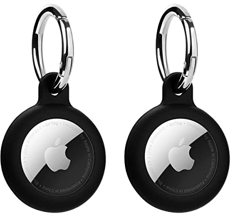 ELZO 2er Pack Silikon Hülle für AirTag Anhänger mit Schlüsselanhänger, Schutzhülle für AirTags, Verlust Stoßfest Kratzfest Air Tag Hülle, Tragbar Keyring Abdeckung, Schwarz