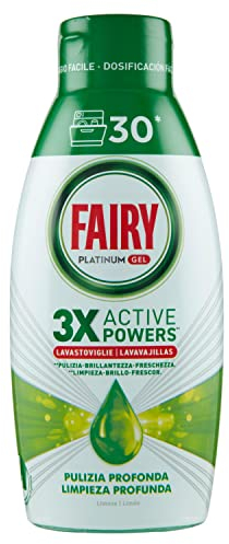 Fairy Lessive Lave-vaisselle Gel Liquide, 30 lavages, Platinum Citron, donne Extra Brillance au Lave-vaisselle, Combine Nettoyage Brillance et Fraîcheur