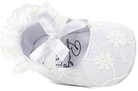 LACOFIA Baby Mädchen Taufschuhe Baby Prinzessin Bowknot rutschfest Weiche Sohle Krabbelschuhe Weiß 3-6 Monate
