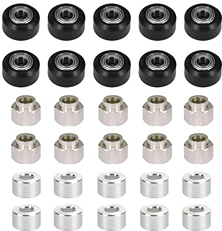 Zeberoxyz 10 Stück POM Kleine Riemenscheiben V-Schlitz Räder Kit mit Doppellager+10 Stück Sechskant-Exzentersäule+10 Stück runde Isolationssäule für Aluminium-Extrusion (30 Stück/Satz Kleine Räder)