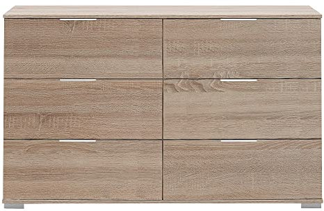 Lomadox Schlafzimmer Kommode mit 6 Schubladen in Eiche sägerau Nb., B/H/T ca. 130/83/41 cm