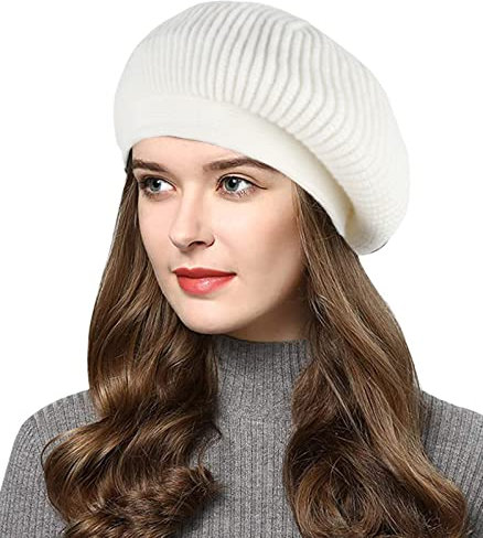 Wantonfy Damen Barett Französische Baskenmütze Winter Strick Barett Fischerhut Wolle Wintermütze für Herbst Winter