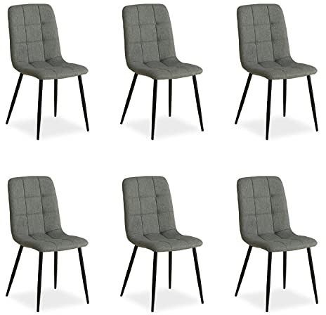 Homestyle4u 2332, 6er Set Esszimmerstühle Stuhl Sessel Stoff Wohnzimmer Küchenstuhl Polsterstuhl Grau Anthrazit 6 Stück