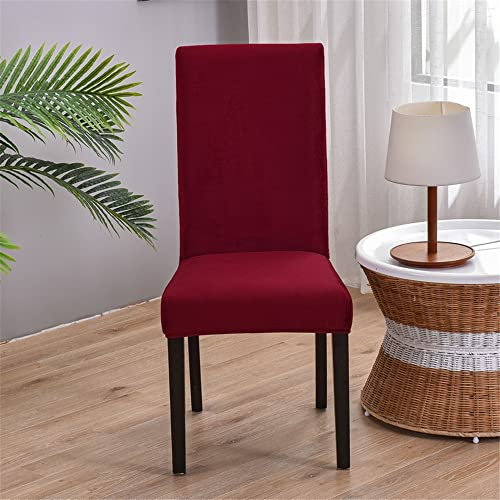 Morbuy Einfarbig Stuhlhussen Set Stretch Stuhlbezug für Esszimmerstühle, Samt Velvet Waschbarer Stuhlhussen Schwingstühle Stuhlüberzug für Haus Hotel Hochzeit Partys (4er Set,Rot)
