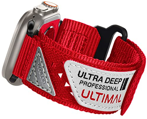 ULTIMAL Cinturino sportivo compatibile con Apple Watch Ultra da 49 mm, in morbido nylon, traspirante, con design con gancio e anello, per iWatch serie Ultra/Ultra 2, rosso