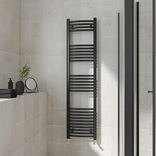 Warmehaus Curved Heated Towel Rail Black Bathroom Radiator 1600x400mm | Contemporary Ladder Style Radiator for Bathrooms, Central Heating, Wall Mounted Towel Warmer, Durable Finish