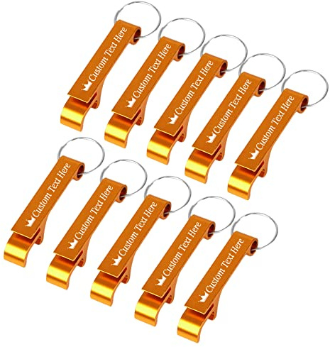 10 Stück Personalisierter Flaschenöffner Schlüsselanhänger Individueller Bierflaschenöffner mit LOGO Text Gravierter HochzeitsFlaschenöffner Gastgeschenke-Gold