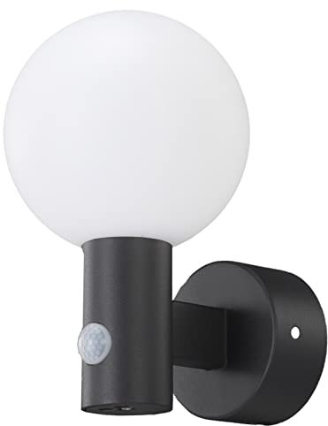 UKEW PIR Outdoor Wall Lights - 15W Motion Sensor Detector Frosted Round Ball Moon Cover IP65 Waterproof LED Wall Lamps -External Garden Porch Security Outside Lighting (Cool White 4000K)