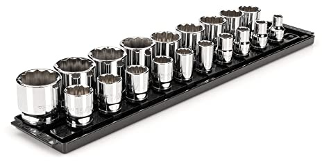 TEKTON 1/2 Inch Drive 12-Point Socket Set with Rails and Tray, 19-Piece (3/8-1-1/2 in.) | SHD92126