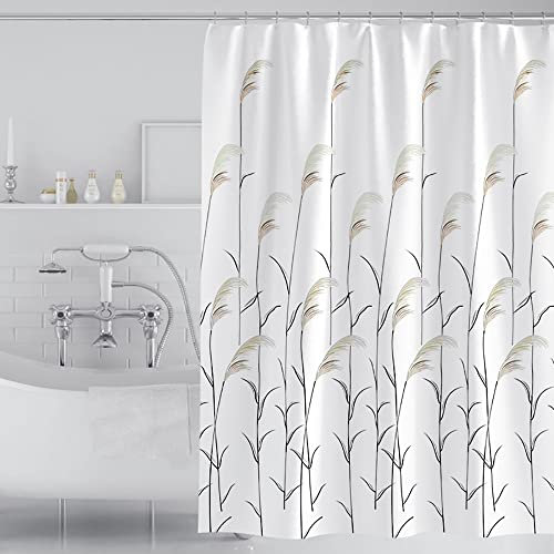 Lkw Ogechi Rideau de Douche Blanc Imperméable et Anti Moisissure avec Motif de Roseau, 240x200cm, Rideau de Douche Lesté Lavable en Polyester