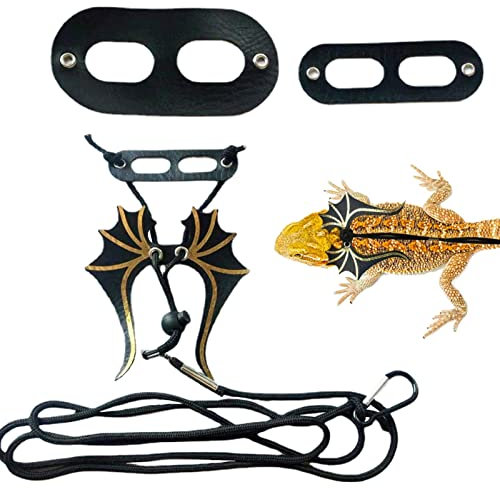 Pacienjo Bartagame Leine Geschirr - 3er-Pack Bartagamen-Geschirr - Verstellbare Leine für Reptilien, Bartagamen, Eidechsen, Sicherheit beim Gehen im Freien