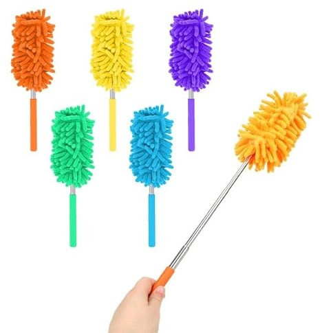 ONE 1 x Microfibre Feather Duster with Handle | Extendable Microfibre Duster Telescopic | Feather Duster Brush for Cleaning Blinds, Furniture Cobweb, windows & Cars
